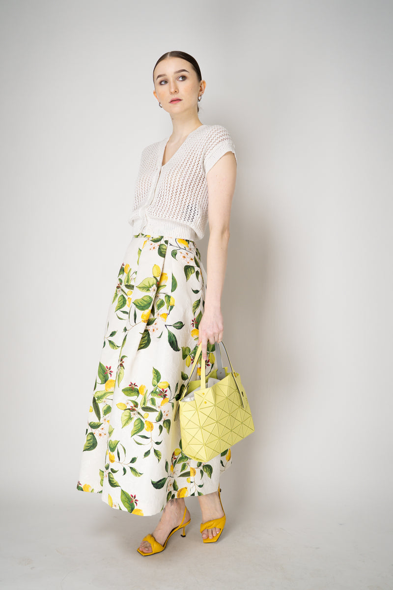 Lunatica Milano Brocade Maxi Skirt T-Lemon Print in White and Green Vancouver. Shop Online or in Store.