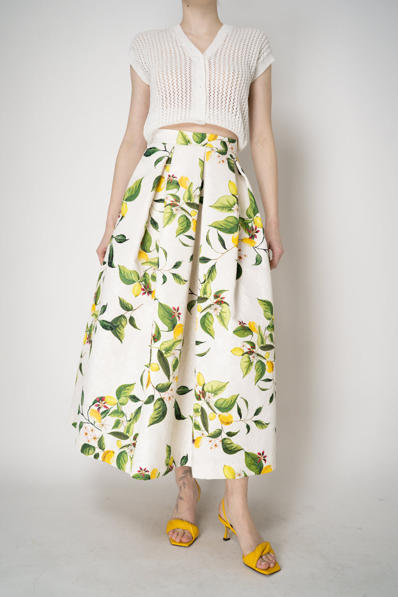 Lunatica Milano Brocade Maxi Skirt T-Lemon Print in White and Green Vancouver. Shop Online or in Store.