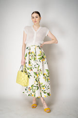 Lunatica Milano Brocade Maxi Skirt T-Lemon Print in White and Green Vancouver. Shop Online or in Store.