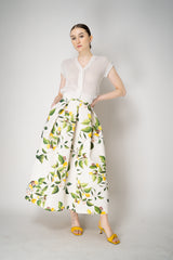 Lunatica Milano Brocade Maxi Skirt T-Lemon Print in White and Green Vancouver. Shop Online or in Store.
