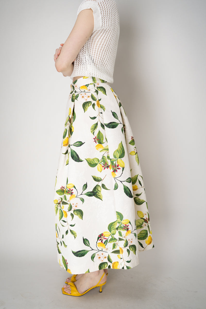 Lunatica Milano Brocade Maxi Skirt T-Lemon Print in White and Green Vancouver. Shop Online or in Store.