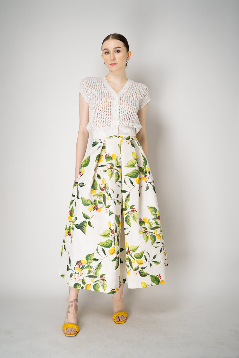 Lunatica Milano Brocade Maxi Skirt T-Lemon Print in White and Green Vancouver. Shop Online or in Store.