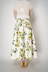 Lunatica Milano Brocade Maxi Skirt T-Lemon Print in White and Green Vancouver. Shop Online or in Store.