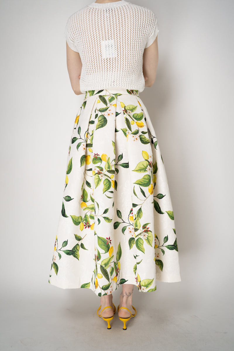 Lunatica Milano Brocade Maxi Skirt T-Lemon Print in White and Green Vancouver. Shop Online or in Store.