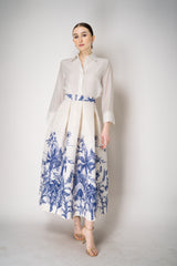 Lunatica Milano Brocade Maxi Skirt T-Palm Print in White and Blue Vancouver. Shop Online or in Store.