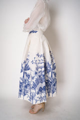 Lunatica Milano Brocade Maxi Skirt T-Palm Print in White and Blue Vancouver. Shop Online or in Store.
