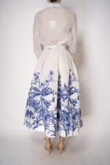 Lunatica Milano Brocade Maxi Skirt T-Palm Print in White and Blue Vancouver. Shop Online or in Store.