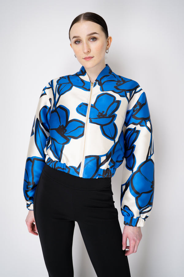 Lunatica Milano Cropped Bomber Jacket K-Paint Floral Print in Blue Vancouver. Shop Online or in Store.
