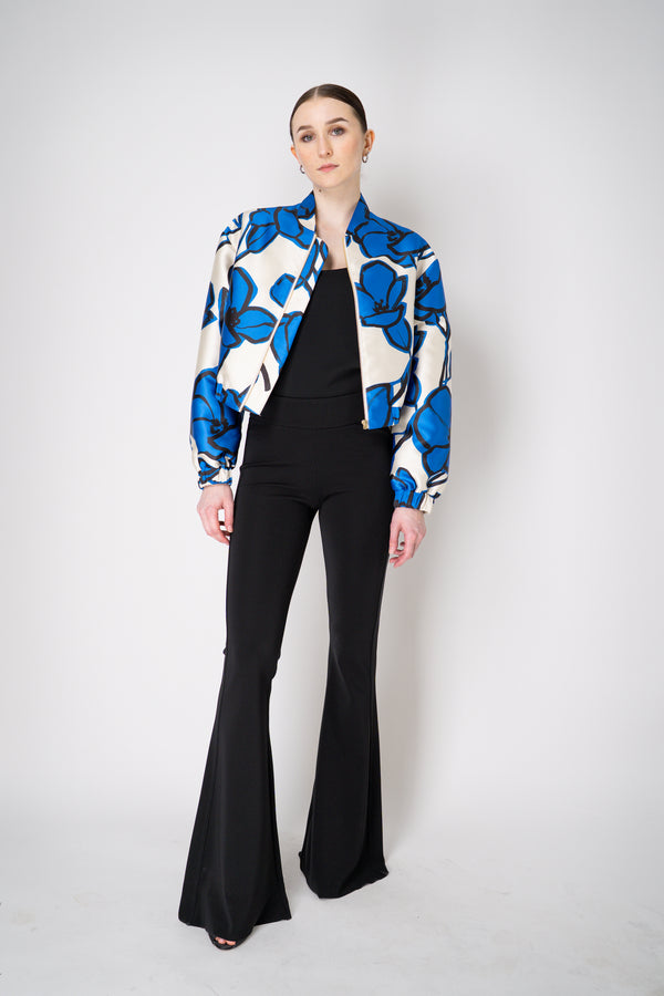 Lunatica Milano Cropped Bomber Jacket K-Paint Floral Print in Blue Vancouver. Shop Online or in Store.