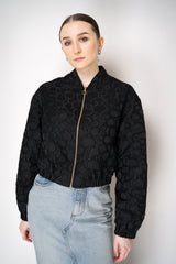 Lunatica Milano Jacquard Cropped Bomber Jacket Circle Embossed Print in Black Vancouver. Shop Online or in Store.