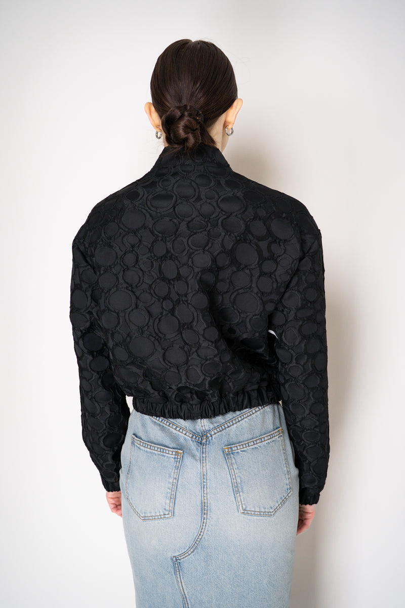 Lunatica Milano Jacquard Cropped Bomber Jacket Circle Embossed Print in Black Vancouver. Shop Online or in Store.