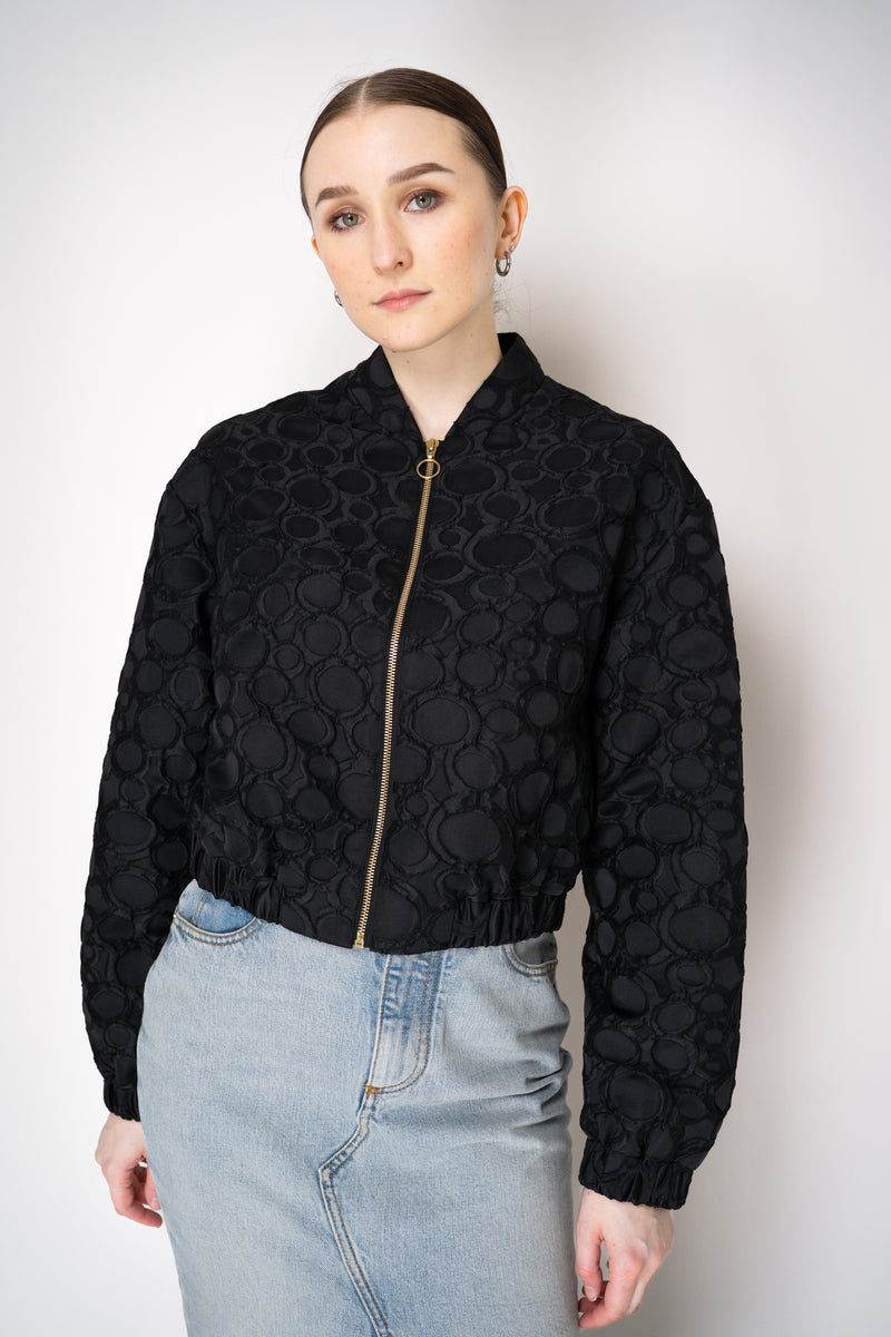 Lunatica Milano Jacquard Cropped Bomber Jacket Circle Embossed Print in Black Vancouver. Shop Online or in Store.
