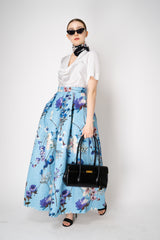 Lunatica Milano Matelasse Brocade Maxi Pleated Skirt in Azur Flower Print Vancouver. Shop Online or in Store.