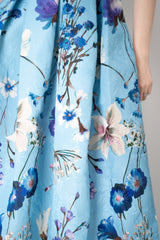 Lunatica Milano Matelasse Brocade Maxi Pleated Skirt in Azur Flower Print Vancouver. Shop Online or in Store.