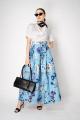 Lunatica Milano Matelasse Brocade Maxi Pleated Skirt in Azur Flower Print Vancouver. Shop Online or in Store.