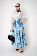 Lunatica Milano Matelasse Brocade Maxi Pleated Skirt in Azur Flower Print Vancouver. Shop Online or in Store.