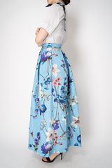 Lunatica Milano Matelasse Brocade Maxi Pleated Skirt in Azur Flower Print Vancouver. Shop Online or in Store.