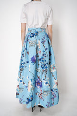 Lunatica Milano Matelasse Brocade Maxi Pleated Skirt in Azur Flower Print Vancouver. Shop Online or in Store.