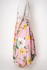 Lunatica Milano Matelasse Brocade Maxi Pleated Skirt in Pink Garden Print Vancouver. Shop Online or in Store.