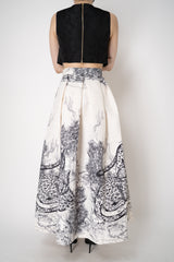 Lunatica Milano Matelasse Brocade Maxi Pleated Skirt in Sketch Leo Print Vancouver. Shop Online or in Store.