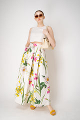Lunatica Milano Matelasse Brocade Maxi Pleated Skirt in White Garden Print Vancouver. Shop Online or in Store.