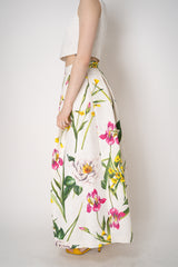 Lunatica Milano Matelasse Brocade Maxi Pleated Skirt in White Garden Print Vancouver. Shop Online or in Store.