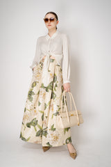 Lunatica Milano Maxi Pleated Brocade Skirt with Lurex Thread in Ivory Roses Print Vancouver. Shop Online or in Store.