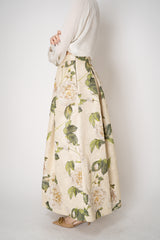 Lunatica Milano Maxi Pleated Brocade Skirt with Lurex Thread in Ivory Roses Print Vancouver. Shop Online or in Store.