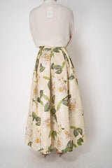 Lunatica Milano Maxi Pleated Brocade Skirt with Lurex Thread in Ivory Roses Print Vancouver. Shop Online or in Store.
