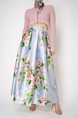 Lunatica Milano Satin Maxi Pleated Skirt in Camellia Print Vancouver. Shop Online or in Store.