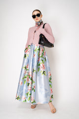 Lunatica Milano Satin Maxi Pleated Skirt in Camellia Print Vancouver. Shop Online or in Store.
