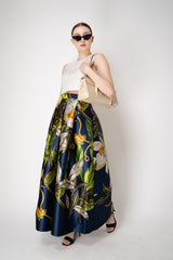 Lunatica Milano Satin Maxi Pleated Skirt in Tropical Botanical Print Vancouver. Shop Online or in Store.