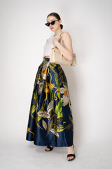 Lunatica Milano Satin Maxi Pleated Skirt in Tropical Botanical Print Vancouver. Shop Online or in Store.
