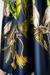 Lunatica Milano Satin Maxi Pleated Skirt in Tropical Botanical Print Vancouver. Shop Online or in Store.