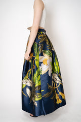 Lunatica Milano Satin Maxi Pleated Skirt in Tropical Botanical Print Vancouver. Shop Online or in Store.