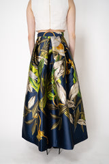 Lunatica Milano Satin Maxi Pleated Skirt in Tropical Botanical Print Vancouver. Shop Online or in Store.