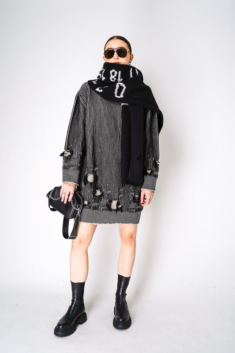 MM6 Reversible Distressed Dress in White and Black Melange Vancouver. Shop Online or in Store.