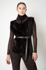 Manzoni 24 Lamb Shearling Cowl Neck Belted Pettorina in Espresso Vancouver. Shop Online or in Store.