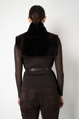 Manzoni 24 Lamb Shearling Cowl Neck Belted Pettorina in Espresso Vancouver. Shop Online or in Store.