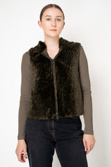 Manzoni 24 Lamb Shearling Hooded Vest with Loro Piana Cashmere Back in Khaki Green Vancouver. Shop Online or in Store.