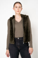 Manzoni 24 Lamb Shearling Hooded Vest with Loro Piana Cashmere Back in Khaki Green Vancouver. Shop Online or in Store.