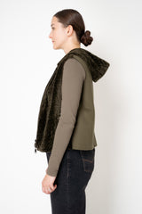 Manzoni 24 Lamb Shearling Hooded Vest with Loro Piana Cashmere Back in Khaki Green Vancouver. Shop Online or in Store.