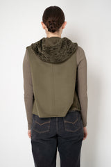 Manzoni 24 Lamb Shearling Hooded Vest with Loro Piana Cashmere Back in Khaki Green Vancouver. Shop Online or in Store.