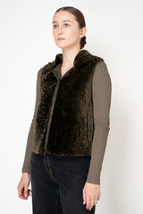Manzoni 24 Lamb Shearling Hooded Vest with Loro Piana Cashmere Back in Khaki Green Vancouver. Shop Online or in Store.