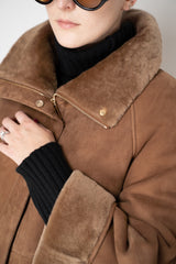 Manzoni 24 Lamb Shearling Suede Jacket in Camel Vancouver. Shop Online or in Store.