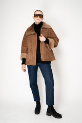 Manzoni 24 Lamb Shearling Suede Jacket in Camel Vancouver. Shop Online or in Store.