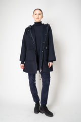 Manzoni 24 Loro Piana Wool Cashmere A-line Hooded Coat in Navy Vancouver. Shop Online or in Store.