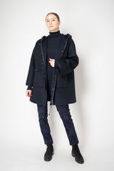 Manzoni 24 Loro Piana Wool Cashmere A-line Hooded Coat in Navy Vancouver. Shop Online or in Store.