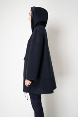 Manzoni 24 Loro Piana Wool Cashmere A-line Hooded Coat in Navy Vancouver. Shop Online or in Store.