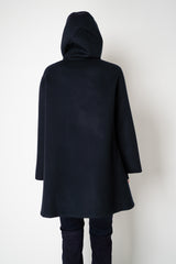 Manzoni 24 Loro Piana Wool Cashmere A-line Hooded Coat in Navy Vancouver. Shop Online or in Store.